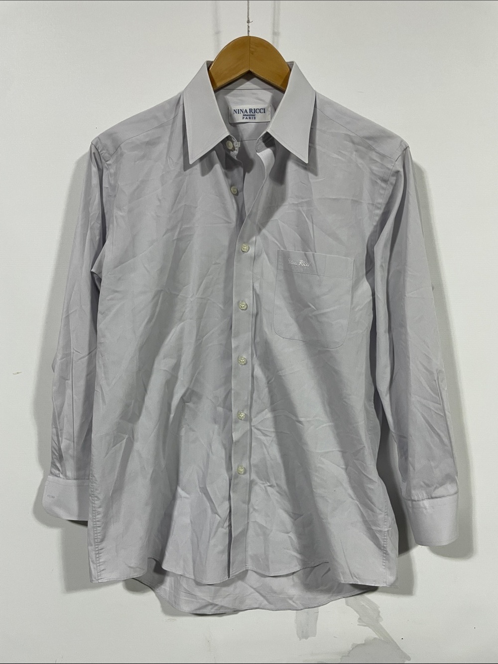Nina Ricci Men's Light Gray Dress Shirt with Point Collar
